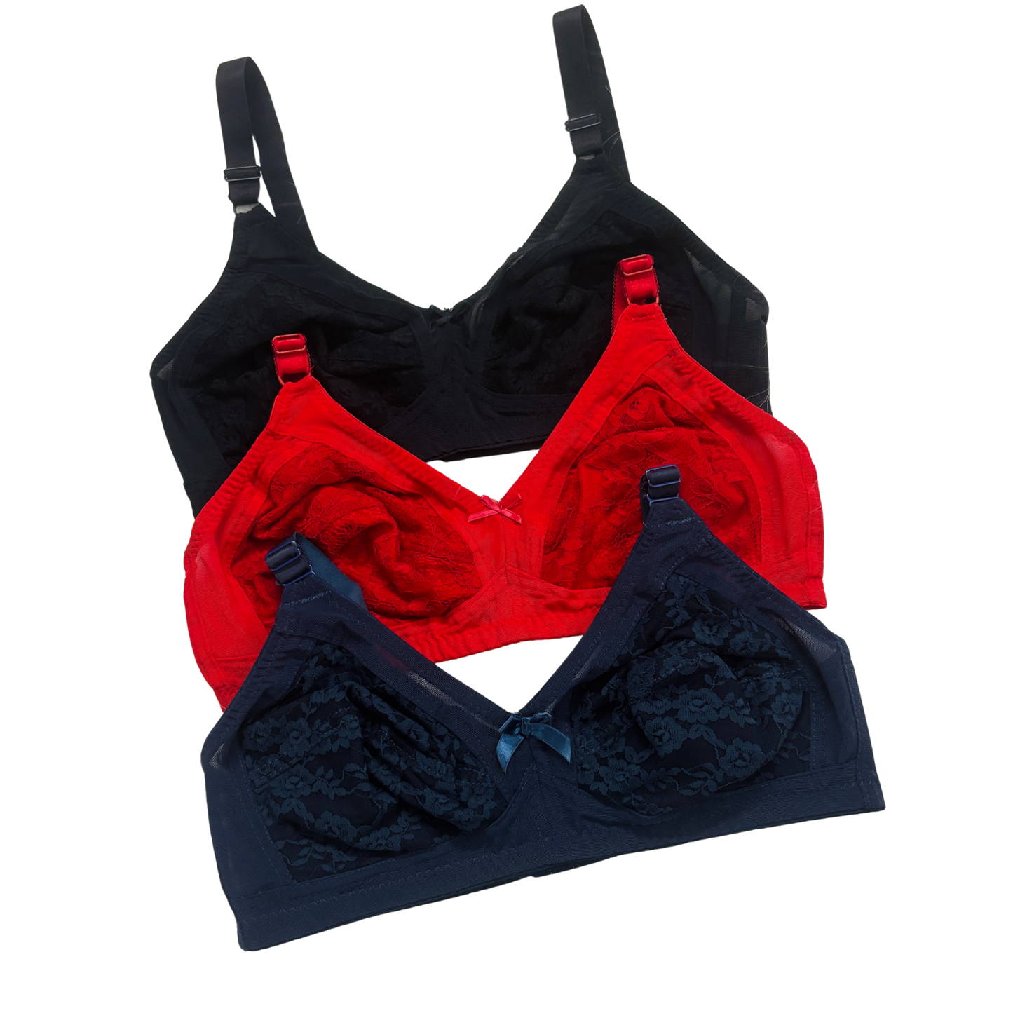 Full Cup Net Bras: 3-Piece Set