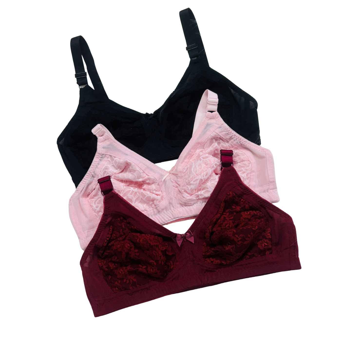 Full Cup Net Bras: 3-Piece Set