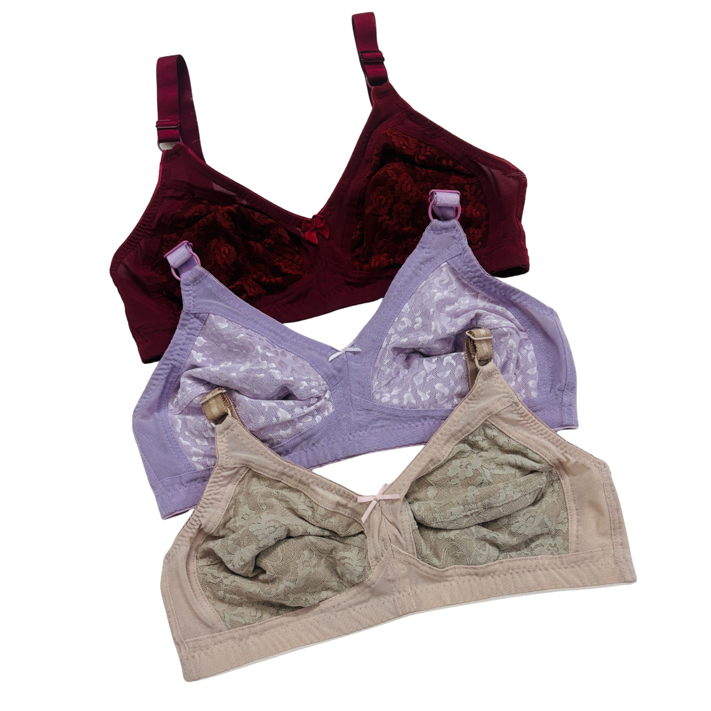 Full Cup Net Bras: 3-Piece Set