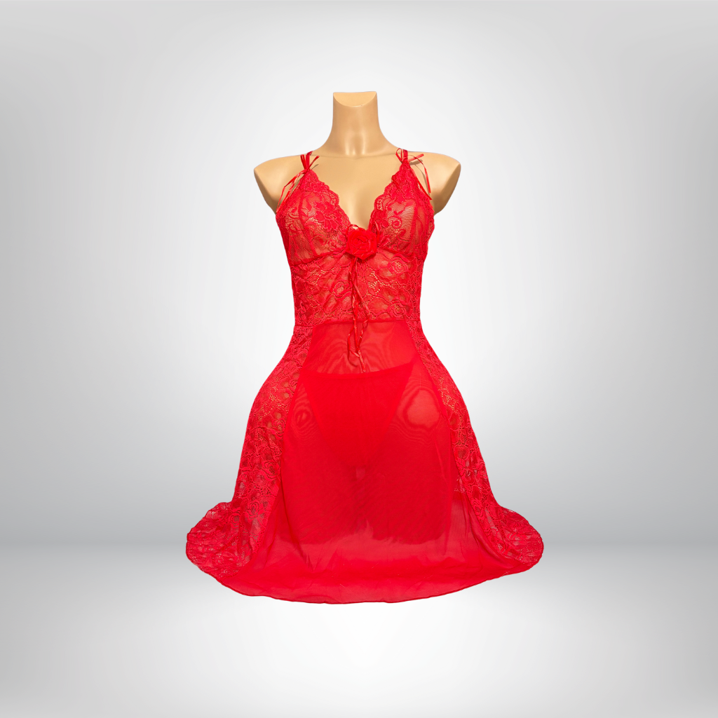red lace night dress Sheer Temptation Nightgown Robe Aes Studio neckline with delicate black lace trim adds a romantic touch Lace Net Night Dress For