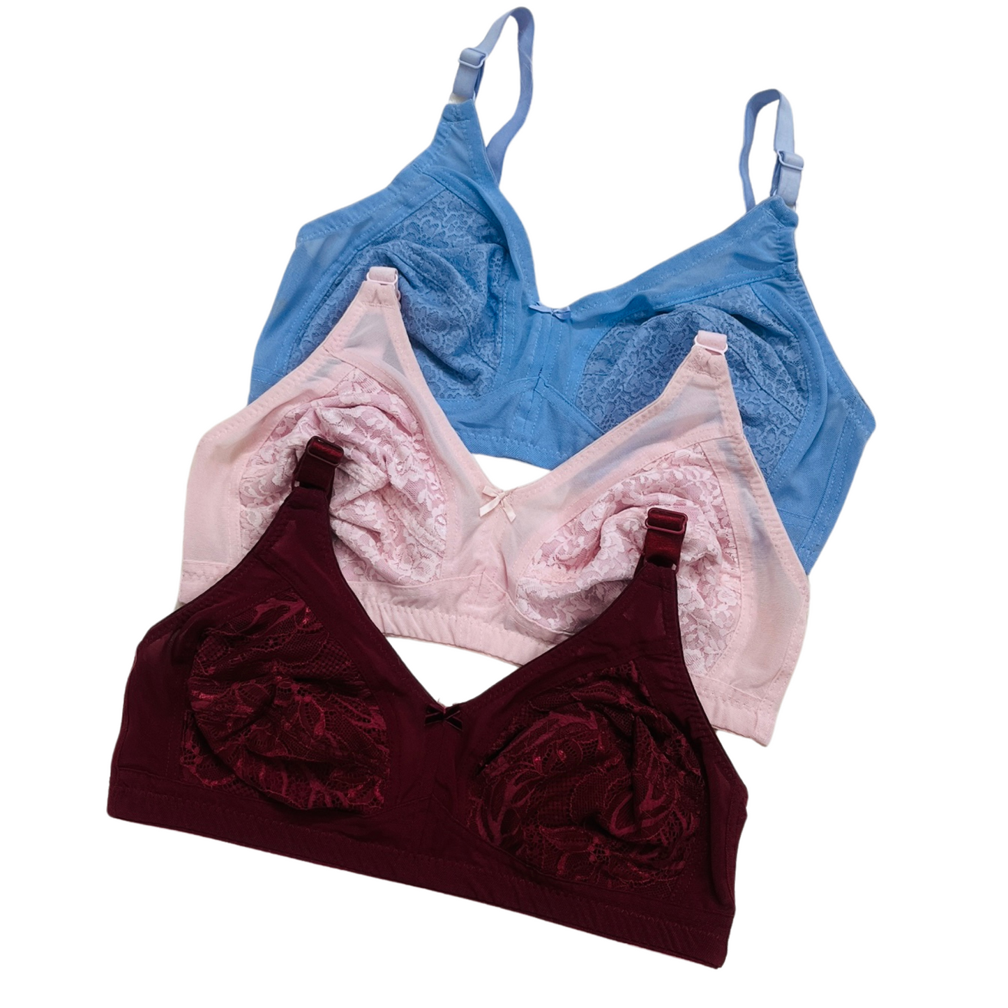 Full Cup Net Bras: 3-Piece Set